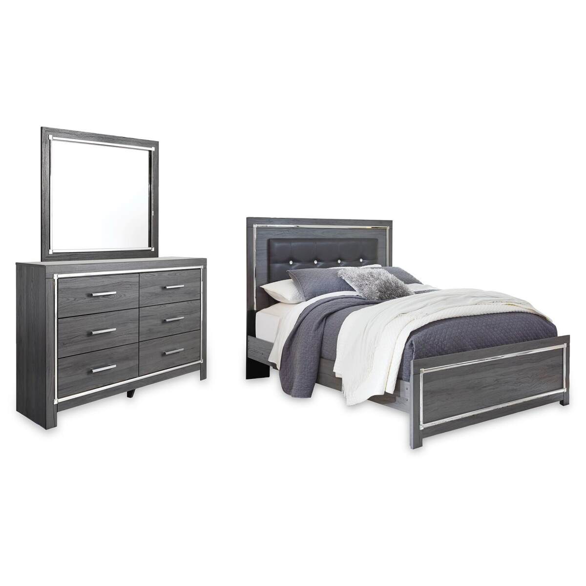 ecaf35b0c04382089b335a086f6559fe Lodanna Queen Upholstered Panel Bed, Dresser and Mirror - Image 1