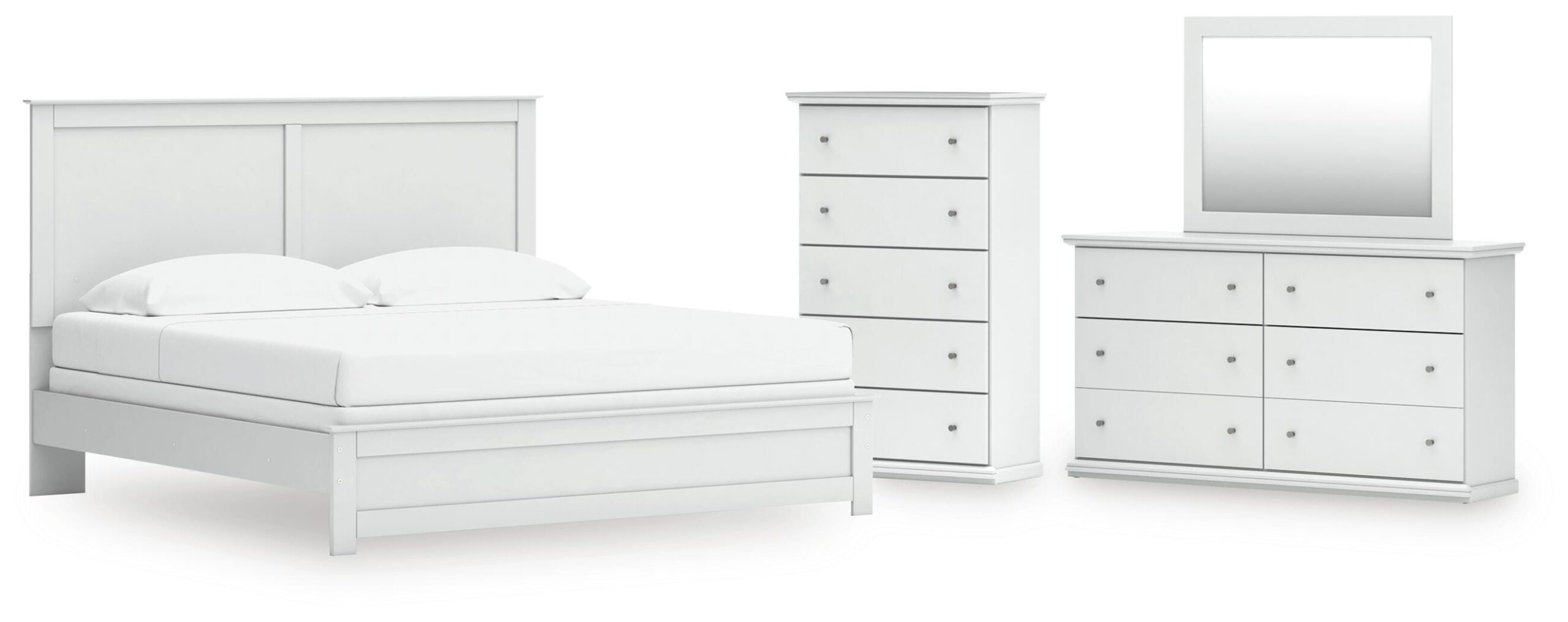 edaa57b10cf15978445f9e0af46a477e Bostwick Shoals King Panel Bed, Dresser, Mirror and Chest - Image 1