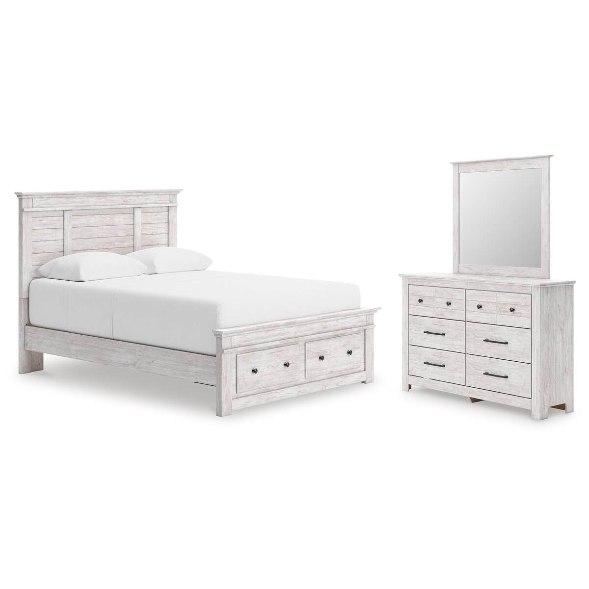 edee1db8d06593346c30c6bdcdc4052e Makidern Queen Panel Storage Bed, Dresser and Mirror - Image 1