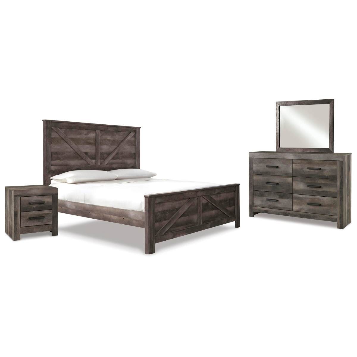 f26db3e5d81008832ae208c0f3995055 Wynnlow King Crossbuck Panel Bed, Dresser, Mirror and Nightstand - Image 1