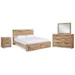 Hyanna King Panel Storage Bed, Dresser, Mirror and Nightstand