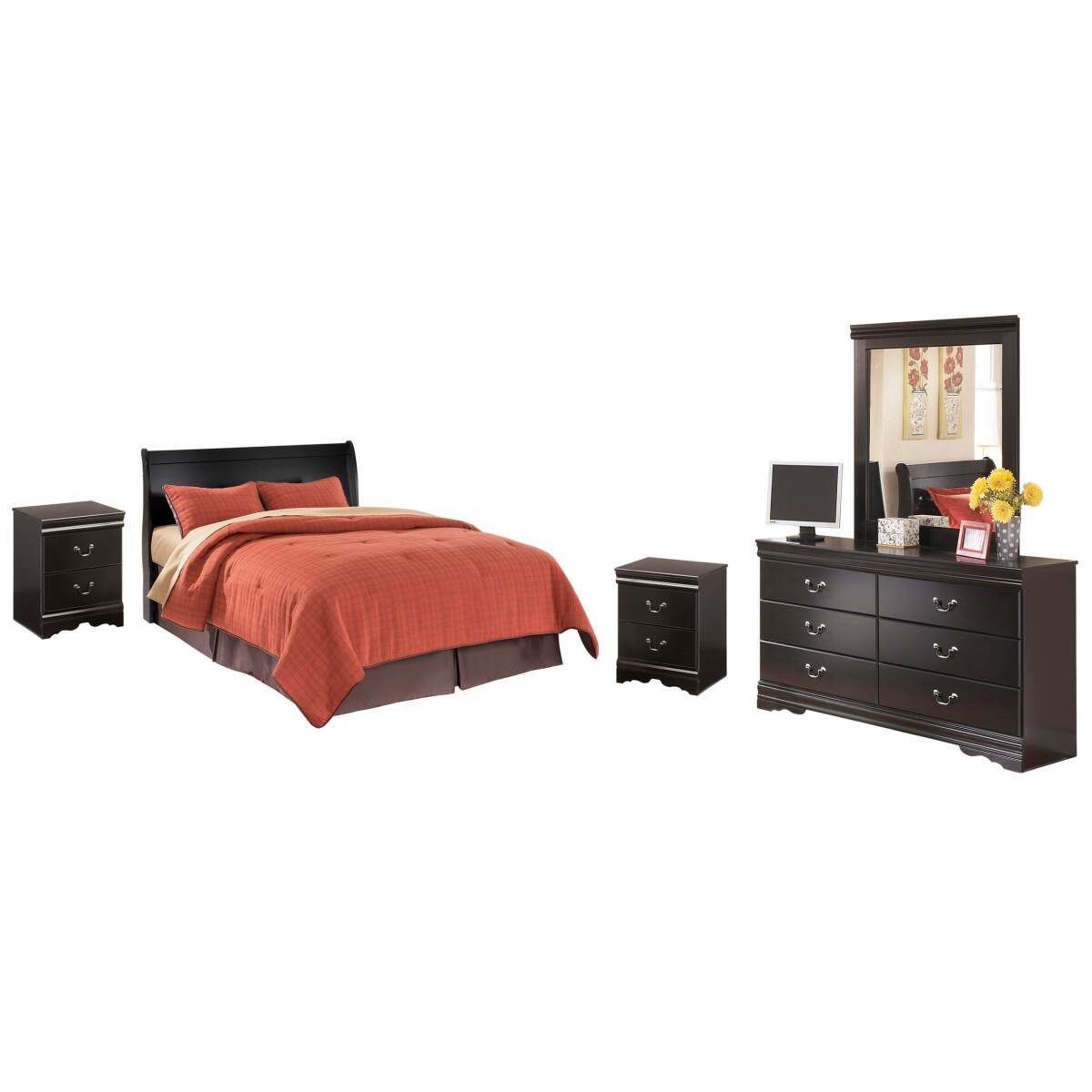 f472444545cbeb3585810c9fa312d491 Huey Vineyard Queen Sleigh Headboard with Dresser, Mirror and 2 Nightstands - Image 1
