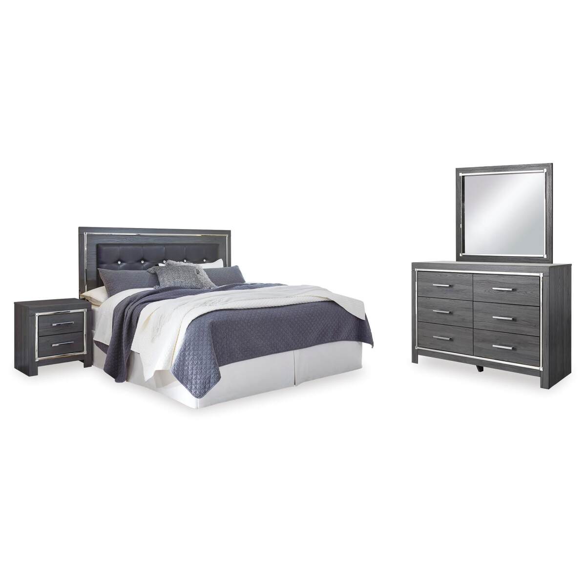f4b53a9525f581b6c4fda023a41055e7 Lodanna King Upholstered Panel Headboard, Dresser, Mirror, and Nightstand - Image 1