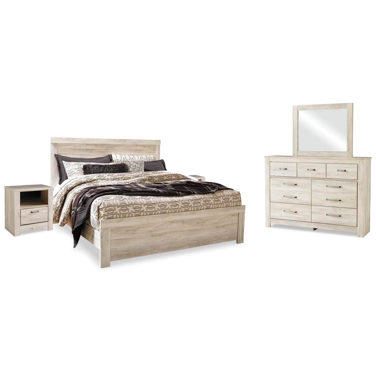 f5296ed1fb601da674347d011d03f5a2 Bellaby King Panel Bed, Dresser, Mirror and 2 Nightstands - Image 1