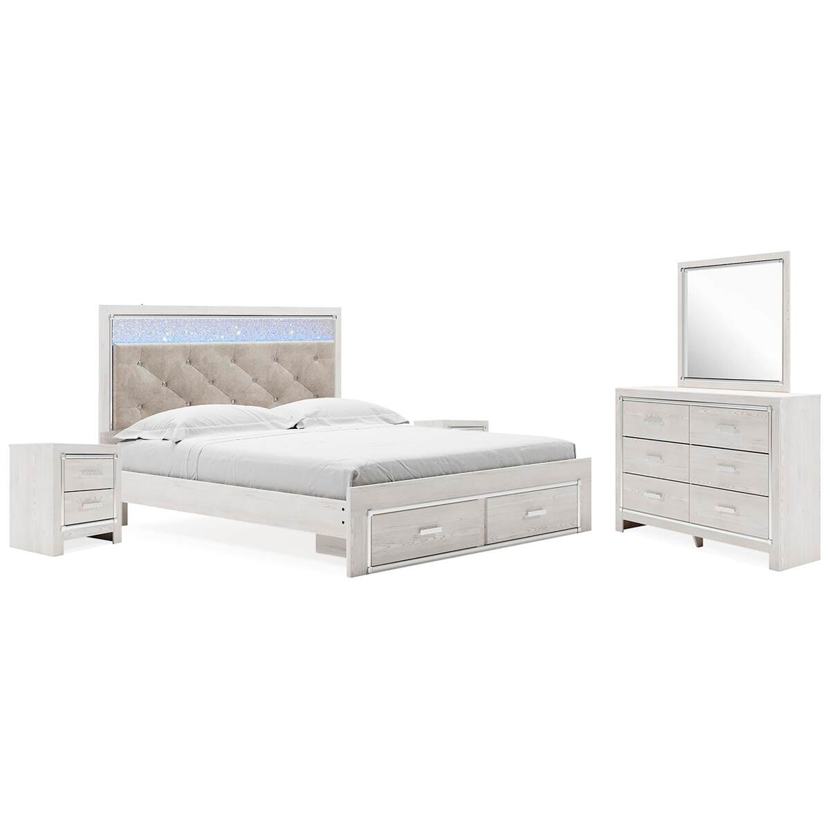 f5e725d6e5685d040911dbb1676ea317 Altyra King Upholstered Storage Bed, Dresser, Mirror and 2 Nightstands - Image 1