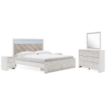 Altyra King Upholstered Storage Bed, Dresser, Mirror and 2 Nightstands
