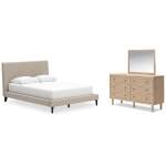 Cielden Queen Upholstered Bed, Dresser and Mirror