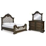 Maylee California King Upholstered Bed, Dresser and Mirror