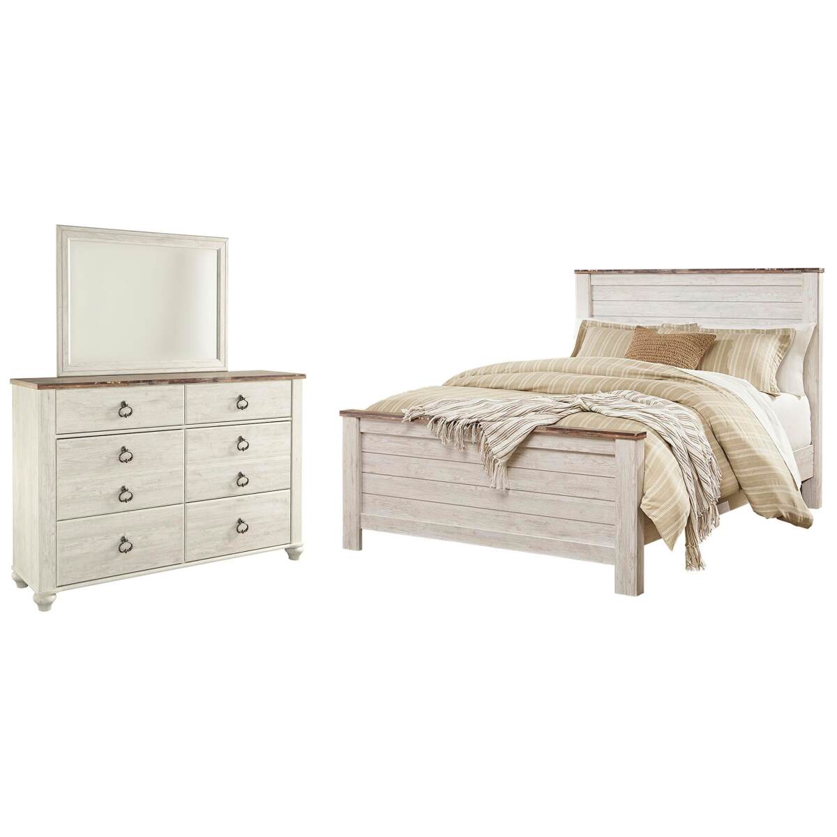 f769aa9e3d931199130abc7aae05aa0a Willowton Queen Panel Bed, Dresser and Mirror - Image 1