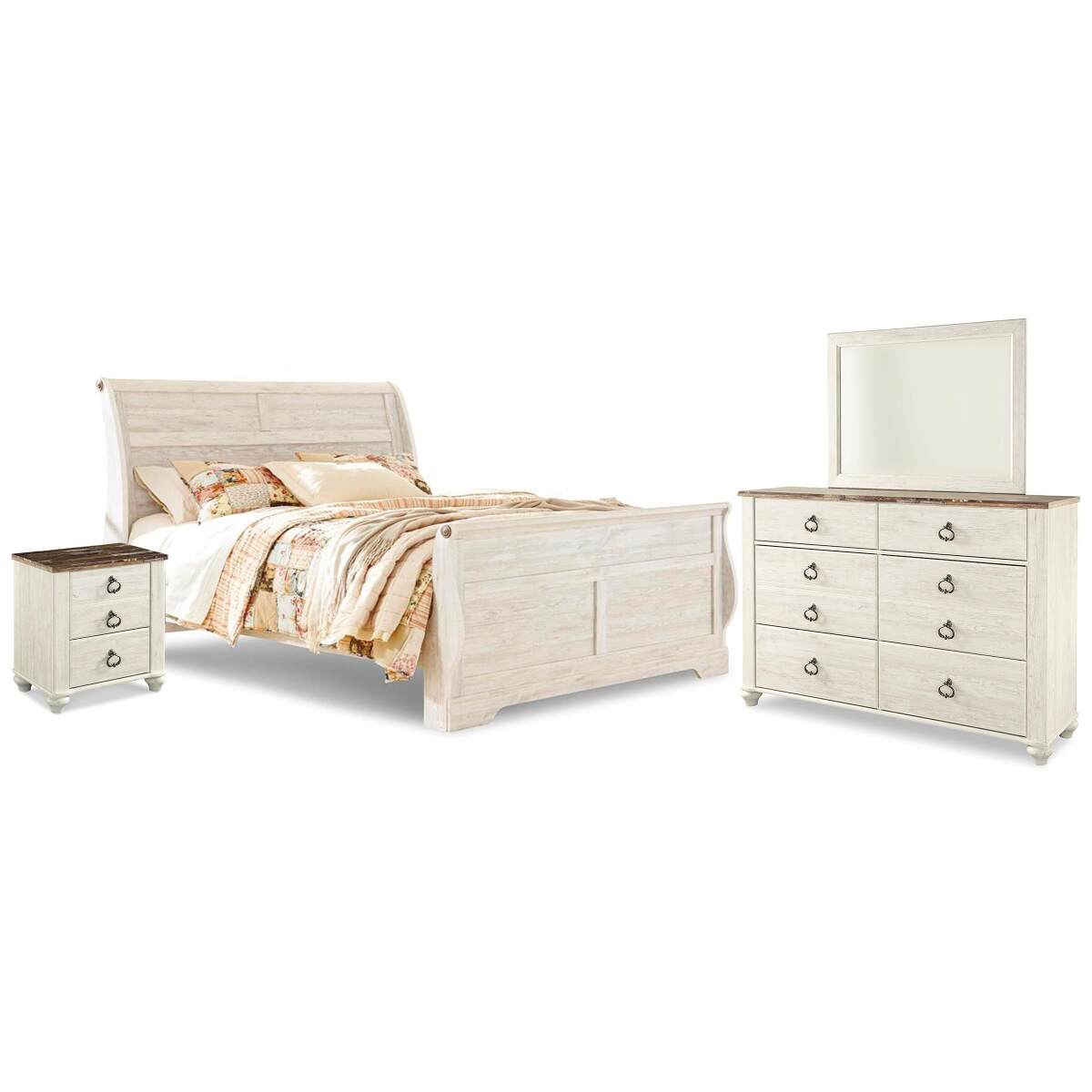 f77c12eb3a62251b5f85218170241420 Willowton King Sleigh Bed, Dresser, Mirror and Nightstand - Image 1