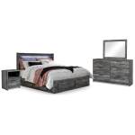 Baystorm King Panel Bed with Storage, Dresser, Mirror and 2 Nightstands