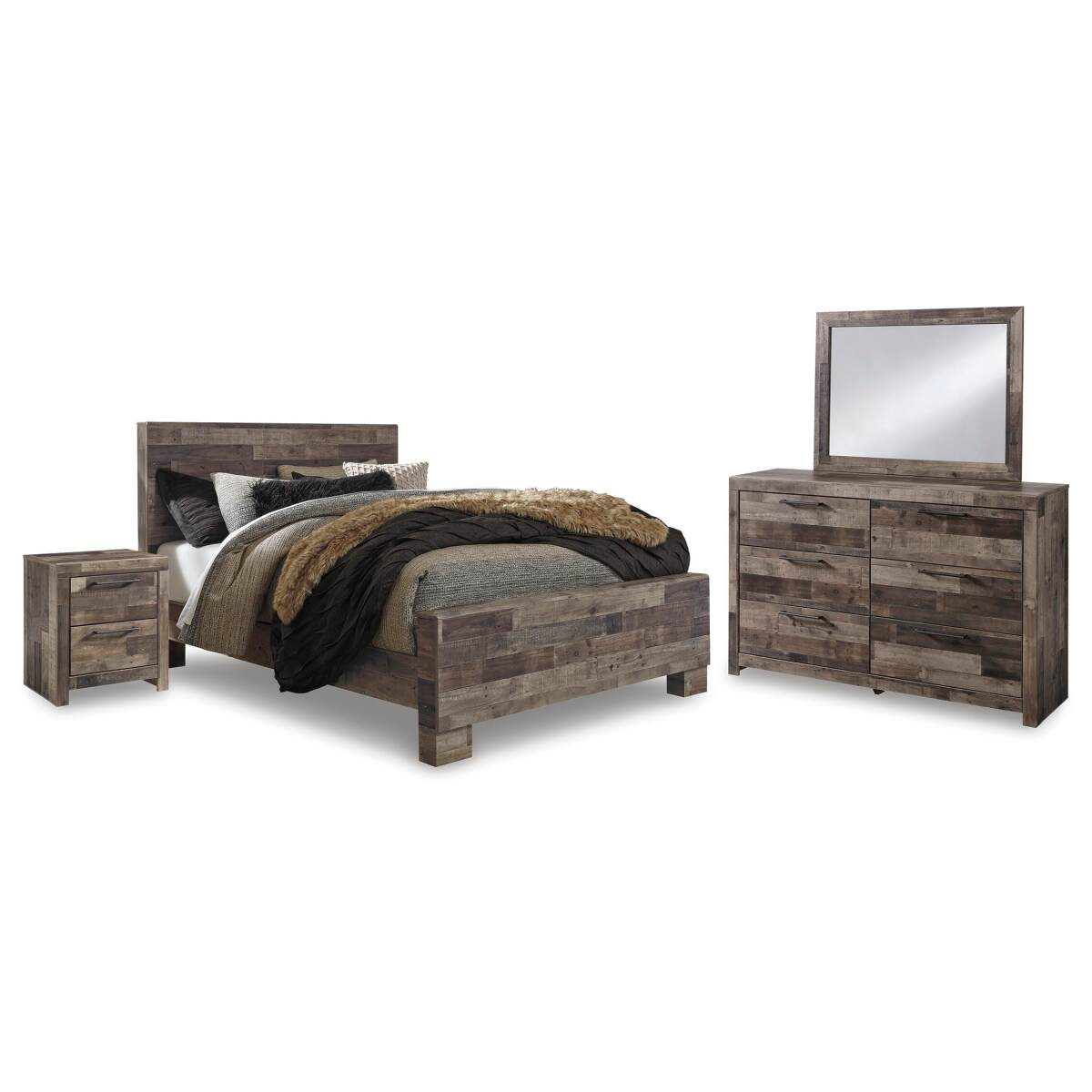 f9f4aad883bb846dabd25726c239c735 Derekson Queen Bed with Mirrored Dresser and Nightstand - Image 1
