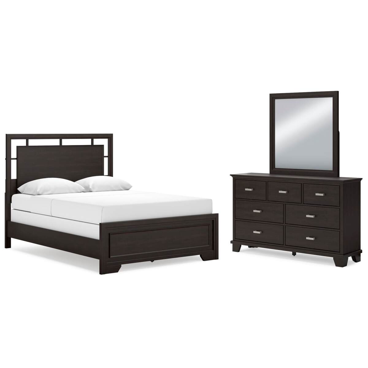 f9f8fc197a7058c3ccc08e49c16ed1a0 Covetown Queen Panel Bed, Dresser and Mirror - Image 1