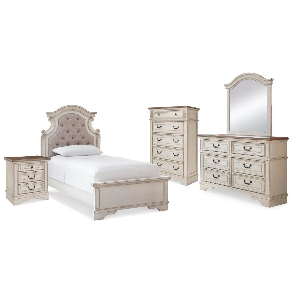 fc088805ef591e01f60b1bdafe854bf5 Realyn Twin Panel Bed, Dresser, Mirror, Chest and Nightstand - Image 1