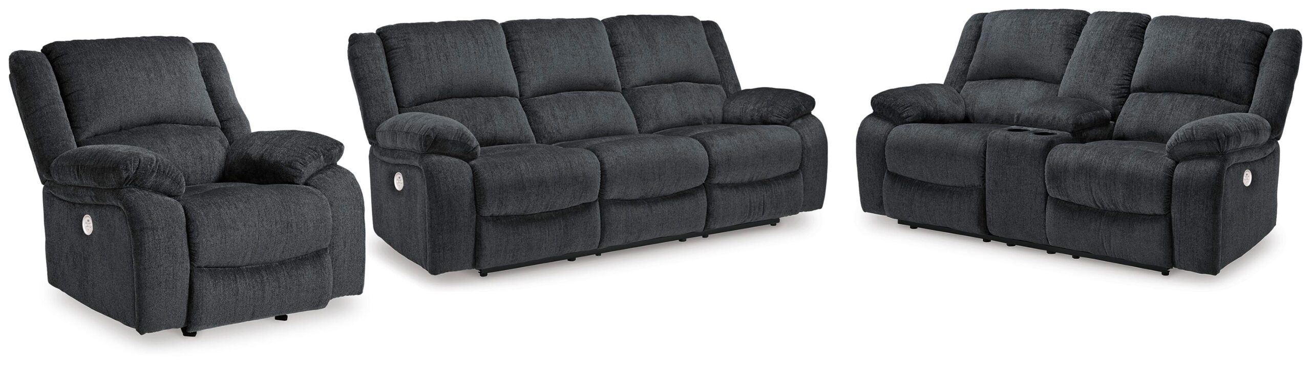 fc3108876e847bfbf157346fe567c522 Draycoll Power Reclining Sofa, Loveseat and Recliner - Image 1