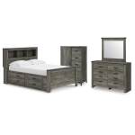 Frandern Full Bookcase Panel Bed with Storage, Dresser, Mirror and Chest