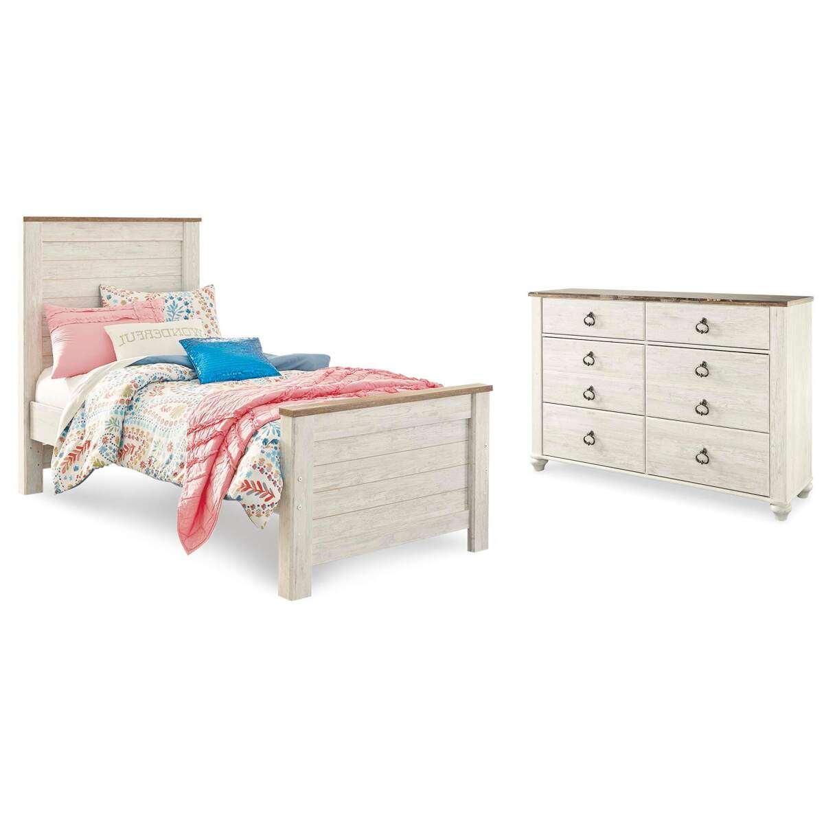 fda07a01da56657f189115693bcb0320 Willowton Twin Panel Bed and Dresser - Image 1