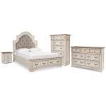 Realyn Queen Upholstered Storage Bed, Dresser, Chest and Nightstand