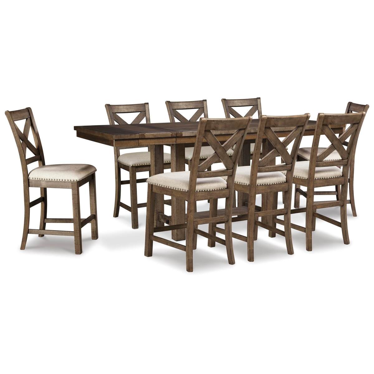 ff9cb7414863eea80154930522f32c04 Moriville Counter Height Extension Table and 8 Barstools - Image 1