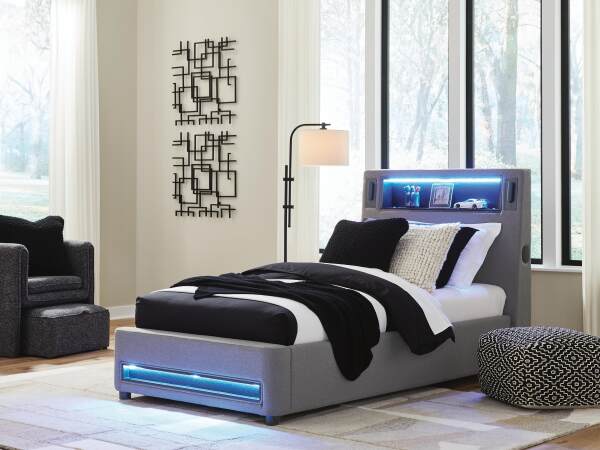 Verishaw Twin Upholstered Bed with Wireless Audio - Image 3