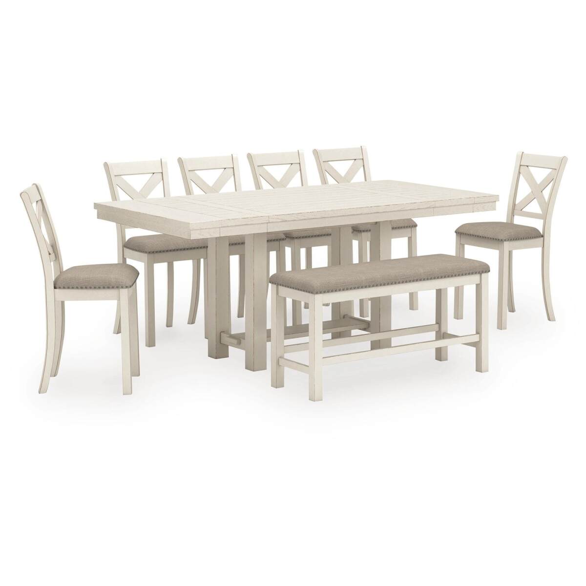 11be5295ab6f2d3a7d8ce5e2291489c3 Robbinsdale Counter Height Extension Dining Table, 6 Barstools and Bench - Image 1