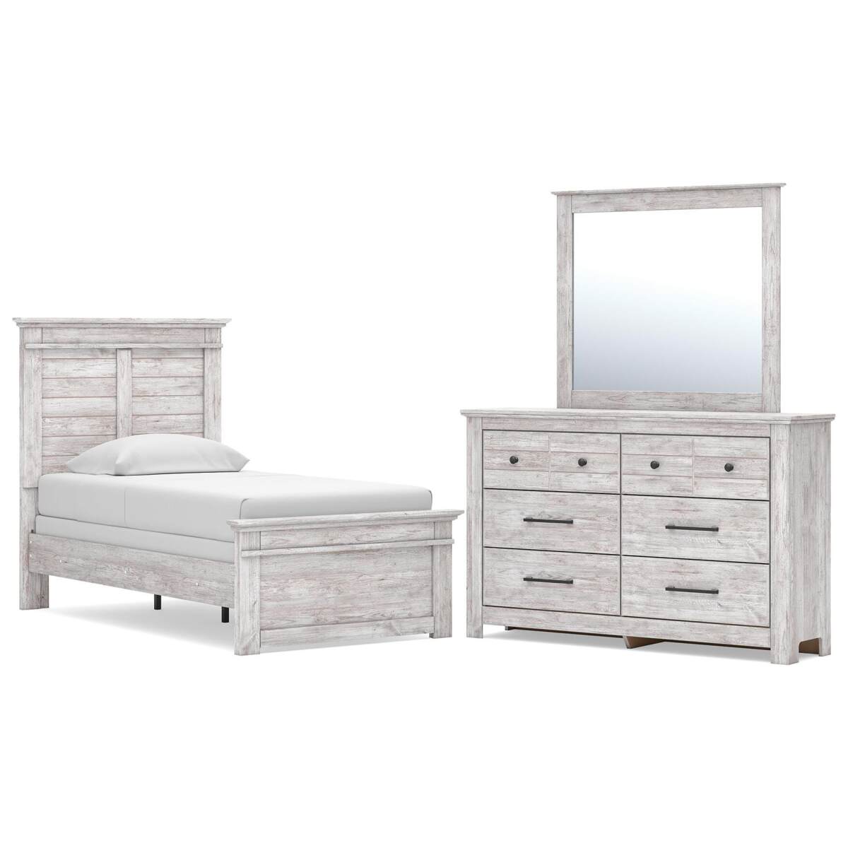 190dc3fca064d08a5d1e5ddaf3b8f6b5 Makidern Twin Panel Bed, Dresser and Mirror - Image 1