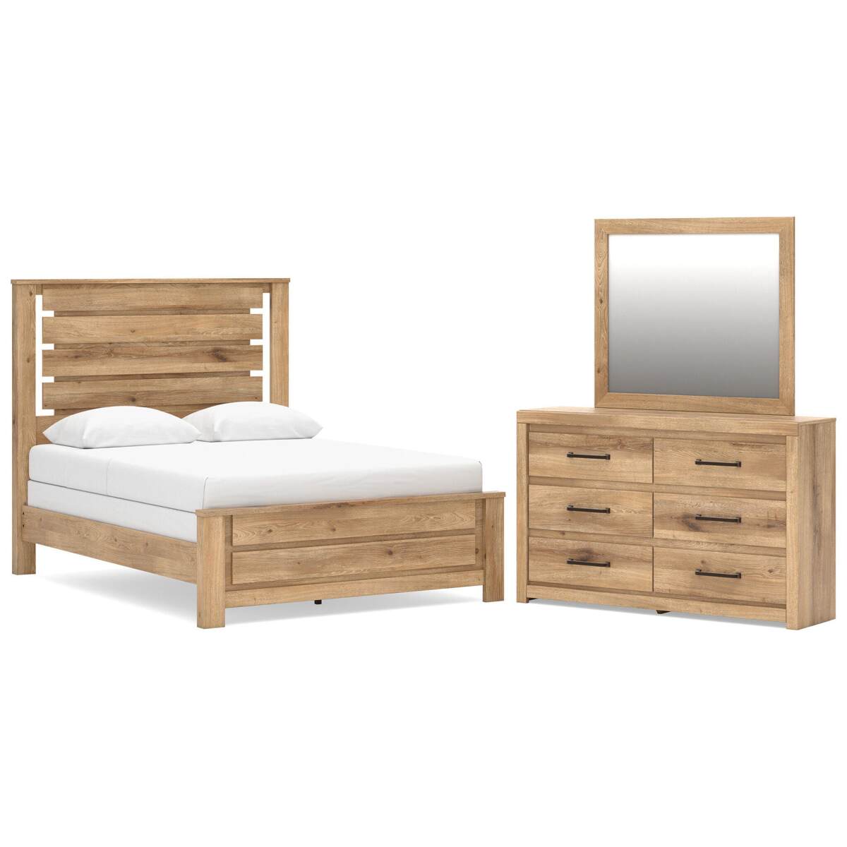 3e3e6b04d68d5fe15cbc3948bd516bc8 Brozmont Queen Panel Bed, Dresser and Mirror - Image 1