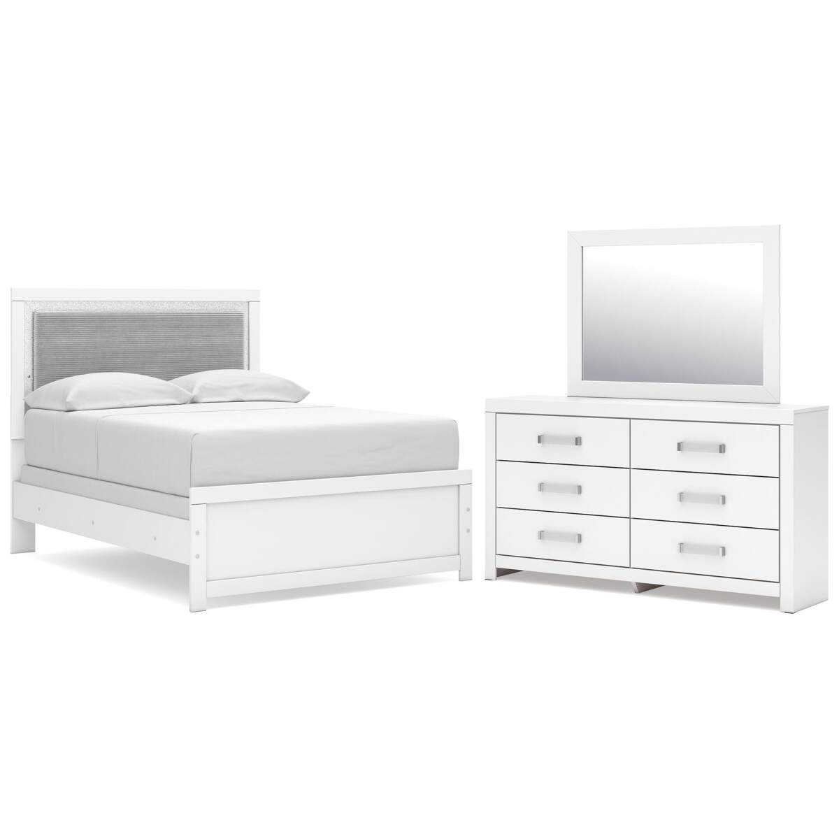 508d5e38c366cbea9455298feb5b053e Maeling Full Upholstered Panel Bed, Dresser and Mirror - Image 1