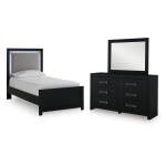 Maeling Twin Upholstered Panel Bed, Dresser and Mirror