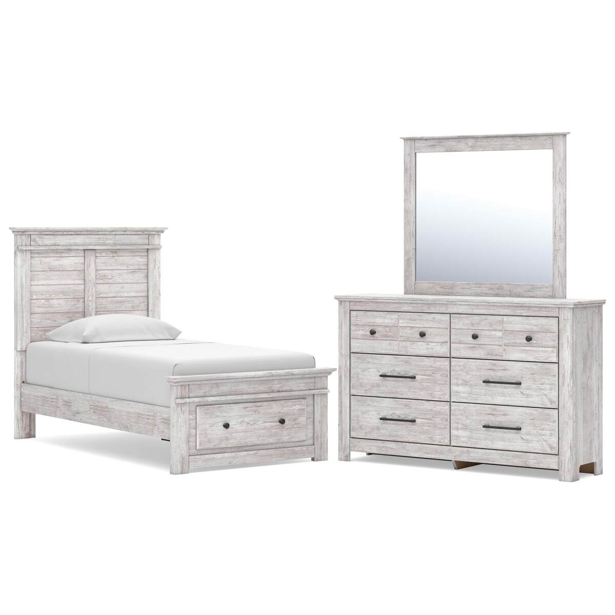 b2666bf7277940cb209664addac11425 Makidern Twin Panel Storage Bed, Dresser and Mirror - Image 1