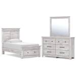Makidern Twin Panel Storage Bed, Dresser and Mirror