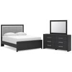 Maeling Queen Upholstered Panel Bed, Dresser and Mirror