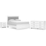 Maeling Queen Upholstered Panel Bed, Dresser and Nightstand