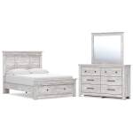 Makidern Full Panel Storage Bed, Dresser and Mirror